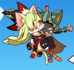  1boy 1girl artist_request brown_eyes cat cat_busters character_request eyes_closed furry green_hair princess_carry smile 