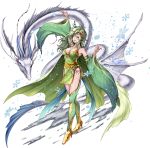  arm_up armpits artist_request breasts cape cleavage detached_sleeves dragon dress final_fantasy final_fantasy_iv full_body green_cape green_dress green_eyes green_hair green_legwear hair_ornament high_heels long_hair medium_breasts mist_dragon official_art older rydia shoes short_dress smile thighhighs transparent_background 