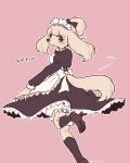  1girl artist_request black_eyes blonde_hair dog furry maid shoes short_hair smile solo stocking 