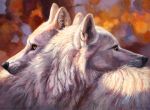  2018 ambiguous_gender black_nose blurred_background brown_fur canine day duo fur hi_res kenket mammal outside painting_(artwork) shaded side_view traditional_media_(artwork) url white_fur wolf 