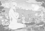  commentary_request granblue_fantasy kakage large_breasts monochrome nude onsen rosetta_(granblue_fantasy) sitting sketch 