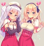  :o ajax_(azur_lane) azur_lane bangs beret black_bow black_hairband blonde_hair blue_eyes blush bow breasts closed_mouth commentary_request detached_sleeves dress_shirt elbow_gloves eyebrows_visible_through_hair fingerless_gloves gloves grey_background hair_between_eyes hairband hat head_tilt heart leander_(azur_lane) long_hair long_sleeves multiple_girls one_side_up parted_lips pink_skirt piyodera_mucha purple_eyes remodel_(azur_lane) shirt short_sleeves silver_hair skirt small_breasts smile very_long_hair white_gloves white_hat white_shirt 