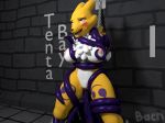  2018 3d_(artwork) areola bacn bdsm blush bondage bound breast_grab breasts chain chest_tuft digimon digital_media_(artwork) female fur hand_on_breast looking_pleasured mammal nipples nude open_mouth penetration pussy renamon sex smile solo standing tentacles tongue tuft vaginal vaginal_penetration 
