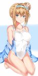  alternate_costume armpit_crease bad_id bad_pixiv_id bangs blonde_hair blue_eyes blush breasts collarbone commentary_request competition_swimsuit covered_navel eyebrows_visible_through_hair farys_(afopahqfw) girls_frontline groin hair_between_eyes hair_ornament hairband highres kneeling long_hair looking_at_viewer medium_breasts off_shoulder one-piece_swimsuit open_mouth shiny shiny_skin sideboob sidelocks snowflake_hair_ornament solo suomi_kp31_(girls_frontline) swimsuit thighs 