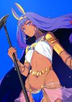  animal_ears dark_skin earrings egyptian_clothes facial_mark fate/grand_order fate_(series) hairband hoop_earrings jackal_ears jewelry long_hair nitocris_(fate/grand_order) purple_hair sidelocks solo staff very_long_hair yuura 