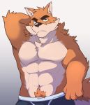  2017 abs anthro biceps boar_stag144 brown_fur canine chest_tuft clothed clothing digital_media_(artwork) dog fur male mammal muscular muscular_male otake pecs tan_fur topless tuft 