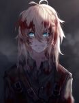  absurdres bangs belt blonde_hair blood blood_on_face bloody_clothes blue_eyes blurry blurry_background clenched_teeth crying crying_with_eyes_open eyebrows_visible_through_hair hair_between_eyes highres long_hair military military_uniform puririririn shirt solo tears teeth uniform upper_body violet_evergarden violet_evergarden_(character) 