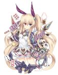 :o ace_of_spades blue_eyes bow chess_piece club_(shape) diamond_(shape) dress grimms_notes hair_bow heart heart-shaped_pupils heart_card heterochromia long_sleeves looking_at_viewer multicolored multicolored_clothes multicolored_dress purple_dress queen_(chess) queen_of_hearts_(card) red_eyes rento_(rukeai) solo spade_(shape) symbol-shaped_pupils white_dress 