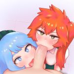  2girls blue_eyes blue_hair blush boku_no_hero_academia breasts bright_pupils collared_shirt fellatio green_eyes green_skirt hadou_nejire hetero kendou_itsuka licking_penis long_hair medium_breasts multiple_fellatio multiple_girls necktie oral orange_hair penis pleated_skirt pov school_uniform shirt short_sleeves shpo side_ponytail skirt smile testicles tile_floor tiles u.a._school_uniform uncensored white_pupils 