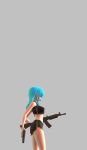  badcoffeebeans1 big_breasts blue_hair breasts bulge female grey_background gun hair human human_only humanoid mammal nipple_bulge nipples not_furry ranged_weapon simple_background weapon wide_hips 