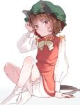  animal_ears bloomers bobby_socks bow bowtie brown_eyes brown_hair cat_ears cat_tail chen chinese_clothes fingernails hat highres long_fingernails long_sleeves mob_cap nail_polish puffy_long_sleeves puffy_sleeves satomachi sitting socks tail touhou underwear wrist_cuffs 