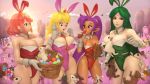  4girls basket blonde_hair blue_eyes breasts bunny_costume bunny_ears bunny_outfit carrot cleavage curvy earrings eating eggs gloves green_hair hips homura_(xenoblade_2) kid_icarus large_breasts long_hair multiple_girls nintendo palutena ponytail princess_peach purple_hair red_eyes red_hair shantae shantae_(character) short_hair super_mario_bros. thick_thighs thighs tied_hair wide_hips xenoblade xenoblade_2 yjohjd 