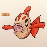  2017 alternate_color ambiguous_gender angry big_lips black_eyes black_markings brown_body english_text eye_markings fak&eacute;mon feebas feral fighting_stance fin firefightdex fish front_view frown full-length_portrait hatching_(technique) head_fin hi_res lips marine marker_(artwork) markings mfanjul mixed_media nintendo nude open_frown open_mouth pen_(artwork) pink_tongue pok&eacute;mon pok&eacute;mon_(species) portrait red_body red_tail shadow simple_background solo spread_arms suspended_in_midair tail_fin text tongue toony traditional_media_(artwork) two_tone_body video_games white_background yelling 