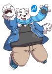  2016 anthro bear blush english_text fur male mammal overweight overweight_male polar_bear scarf simple_background solo text utau white_background white_fur 白音カン 