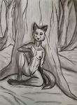 anthro breasts canine claws digitigrade female forest fox mammal nipples nude small_breasts solo tasteful_nudity traditional_media_(artwork) tree vinerus 