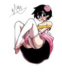  bags_under_eyes bandage_on_face bandages black_eyes black_hair blush commentary_request crossdressing dress elbow_gloves flower full_body garter_straps gloves hair_flower hair_ornament high_heels korean korean_commentary lee_hoon male_focus otoko_no_ko parkgee solo suicide_boy thighhighs white_legwear 