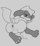 after_sex anus blush butt canine ear_piercing erection male mammal nintendo open_mouth paws piercing pok&eacute;mon pok&eacute;mon_(species) precum presenting riolu slimefur solo spread_anus spreading video_games 