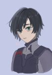  1boy 1moyaro black_bodysuit black_hair blue_eyes bodysuit darling_in_the_franxx high_resolution hiro_(darling_in_the_franxx) looking_at_viewer male male_focus pilot_suit short_hair solo 