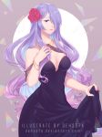  alternate_costume bare_shoulders bracelet breasts camilla_(fire_emblem_if) cleavage commentary_request deh_sofa dress evening_gown fire_emblem fire_emblem_heroes fire_emblem_if flower formal hair_flower hair_ornament hair_over_one_eye hand_on_own_chest highres jewelry large_breasts lips long_hair multicolored_hair nail_polish necklace pink_lips purple_dress purple_eyes purple_hair purple_nails skirt_hold sleeveless strapless strapless_dress wavy_hair 