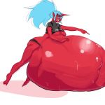  2017 belly big_belly blue_hair breasts butt clothing demon eyewear female glasses grindavikbydaylight hair horn hyper hyper_belly kneesocks_daemon navel not_furry overweight panty_and_stocking_with_garterbelt red_skin simple_background solo white_background 