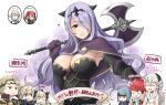 armor axe berka_(fire_emblem_if) bikini blonde_hair blue_hair brother_and_sister camilla_(fire_emblem_if) cape chibi closed_eyes commentary elise_(fire_emblem_if) female_my_unit_(fire_emblem_if) fire_emblem fire_emblem:_kakusei fire_emblem_heroes fire_emblem_if gloves grey_hair hair_over_one_eye hairband hinoka_(fire_emblem_if) jitome leon_(fire_emblem_if) long_hair male_my_unit_(fire_emblem_if) mamkute marks_(fire_emblem_if) my_unit_(fire_emblem_if) open_mouth pointy_ears purple_hair red_hair robaco selena_(fire_emblem) siblings simple_background smile swimsuit translation_request twintails 