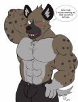  aggressive_retsuko blush bulge caseyljones clothing dialogue haida hyena male mammal muscular sanrio 