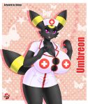  2018 big_breasts bottomless breasts clothed clothing detailed_background eeveelution female huge_breasts nintendo nurse pok&eacute;mon pok&eacute;mon_(species) shinn solo umbreon video_games 