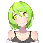  bare_shoulders blush character_request collarbone copyright_request face green_hair highres looking_to_the_side short_hair smile solo tank_top wan_ban white_background yellow_eyes 