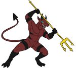  60percentscalie black_markings claws demon digital_media_(artwork) horn male markings melee_weapon muscular nude pointy_ears pointy_tail polearm red_skin scalie slit solo trident weapon 
