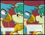  2018 angry avian blue_eyes blush comic cum dialogue digital_media_(artwork) earth_pony english_text equine flash_draw friendship_is_magic fur gallus_(mlp) gaming gryphon hair horse male male/male mammal my_little_pony open_mouth pony sandbar_(mlp) standing text 
