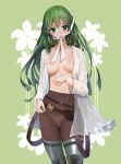  bra breasts commentary fire_emblem fire_emblem:_monshou_no_nazo fire_emblem_heroes green_eyes green_hair kero_sweet long_hair looking_at_viewer navel panties pantyhose paola pegasus_knight smile solo underwear 