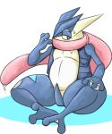  fan_character greninja nintendo pink_eyes pok&eacute;mon pok&eacute;mon_(species) simple_background solo sweat sweatdrop thegreatmatsutzu video_games white_background 