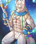  2018 abs anthro blush canine clothing eyewear fundoshi glasses japanese_clothing jewelry male mammal muscular muscular_male necklace signature solo underwear unrealplace wolf 