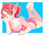  abysswatchers bikini chest_tuft clothing ear_tuft fangs female fluffy fur hair long_hair looking_at_viewer pink_fur pink_hair rubber shoulder_tuft smile solo spandex swimsuit tight_clothing tuft 