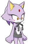  blaze_the_cat blush breasts cat clothed clothing convenient_censorship embarrassed feline female fixink fur hair mammal purple_fur purple_hair simple_background solo sonic_(series) sweat sweater virgin_killer_sweater white_background 
