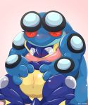  anthro blue_skin blush crossed_arms duo female greninja hands_on_belly long_tongue male nintendo nude pok&eacute;mon pok&eacute;mon_(species) pregnant seismitoad size_difference tongue type video_games 