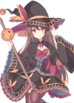  between_legs black_dress black_hat black_legwear brown_eyes brown_hair dress gothic_wa_mahou_otome hat holding holding_staff long_sleeves ranun_(gothic_wa_mahou_otome) rento_(rukeai) solo staff thighhighs witch witch_hat 