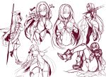  arms_behind_back ass bodysuit breast_hold breasts fate/grand_order fate_(series) from_below gae_bolg large_breasts long_hair monochrome multiple_views navel okitakung one_eye_closed over_shoulder polearm profile scathach_(fate)_(all) scathach_(fate/grand_order) self_fondle sketch smile spear thighhighs weapon weapon_over_shoulder 