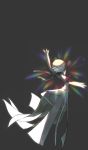  black_bow black_ribbon bow bowtie closed_eyes commentary dancing full_body gardevoir gen_3_pokemon green_hair grey_background hand_up highres inoue_(fydns7) leg_up neck_ribbon no_humans pokemon pokemon_(creature) ribbon short_hair simple_background solo standing standing_on_one_leg 