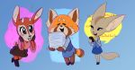  2018 aggressive_retsuko antelope anthro canine clothed clothing digital_media_(artwork) eyelashes female fennec fenneko fox fur gazelle horn mammal red_panda retsuko sanrio simple_background themachopie tsunoda 