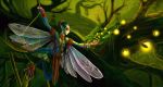  2010 amphibian anthro detailed_background digital_media_(artwork) fairy firefly frog green_hair green_theme hair hybrid male neboveria 