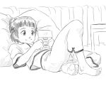 barefoot character_request feet gfd_(artist) handheld_game_console holding_handheld_game_console nintendo_ds pillow soles solo toes 