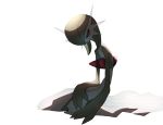  full_body gardevoir gen_3_pokemon green_hair hair_over_one_eye half-closed_eyes inoue_(fydns7) looking_to_the_side no_humans no_mouth pokemon pokemon_(creature) red_eyes short_hair simple_background sitting solo white_background 
