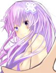 absurdres blue_eyes blush breasts d-pad d-pad_hair_ornament from_side hair_censor hair_ornament hair_over_one_breast heterochromia highres long_hair looking_at_viewer medium_breasts nepgear neptune_(series) power_symbol purple_eyes purple_hair purple_sister shishin_(shishintei) smile solo symbol-shaped_pupils topless upper_body 