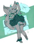  1girl artist_request black_hair dog furry long_hair solo teal_eyes 