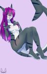  anthro breasts featureless_breasts female fish hair hand_on_breast marine miiyori nude purple_eyes purple_hair shark sitting smile solo stripes 