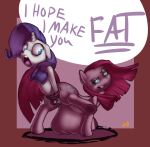  2018 anal_vore anus blue_eyes butt cutie_mark dialogue digital_media_(artwork) duo earth_pony english_text equine female feral friendship_is_magic hair hooves horn horse mammal my_little_pony open_mouth pinkamena_(mlp) pinkie_pie_(mlp) pony pussy rarity_(mlp) shdingo text underhoof unicorn vore 