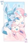  &diams; &lt;3 2017 eeveelution glaceon kanannbo nintendo one_eye_closed open_mouth pok&eacute;mon pok&eacute;mon_(species) suit_symbol sylveon video_games wink 