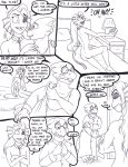  2015 alphys anthro bed bedroom black_and_white breasts claws collar comic dialogue duo english_text eyewear female female/female flat_chested glasses hi_res leash marine monochrome nipples nude panic pen_(artwork) reptile scalie small_breasts smile teeth text toe_claws traditional_media_(artwork) undertaild undertale undyne video_games 