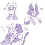 2018 anthro avocato better_version_at_source blush caliginous-chimaera cat clothing duo feline final_space fur gary_(final_space) holding_(disambiguation) human interspecies male male/male mammal monochrome sketch 